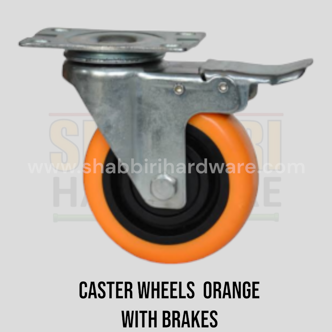 CASTER WHEEL 4" ORANGE WITH BRAKES