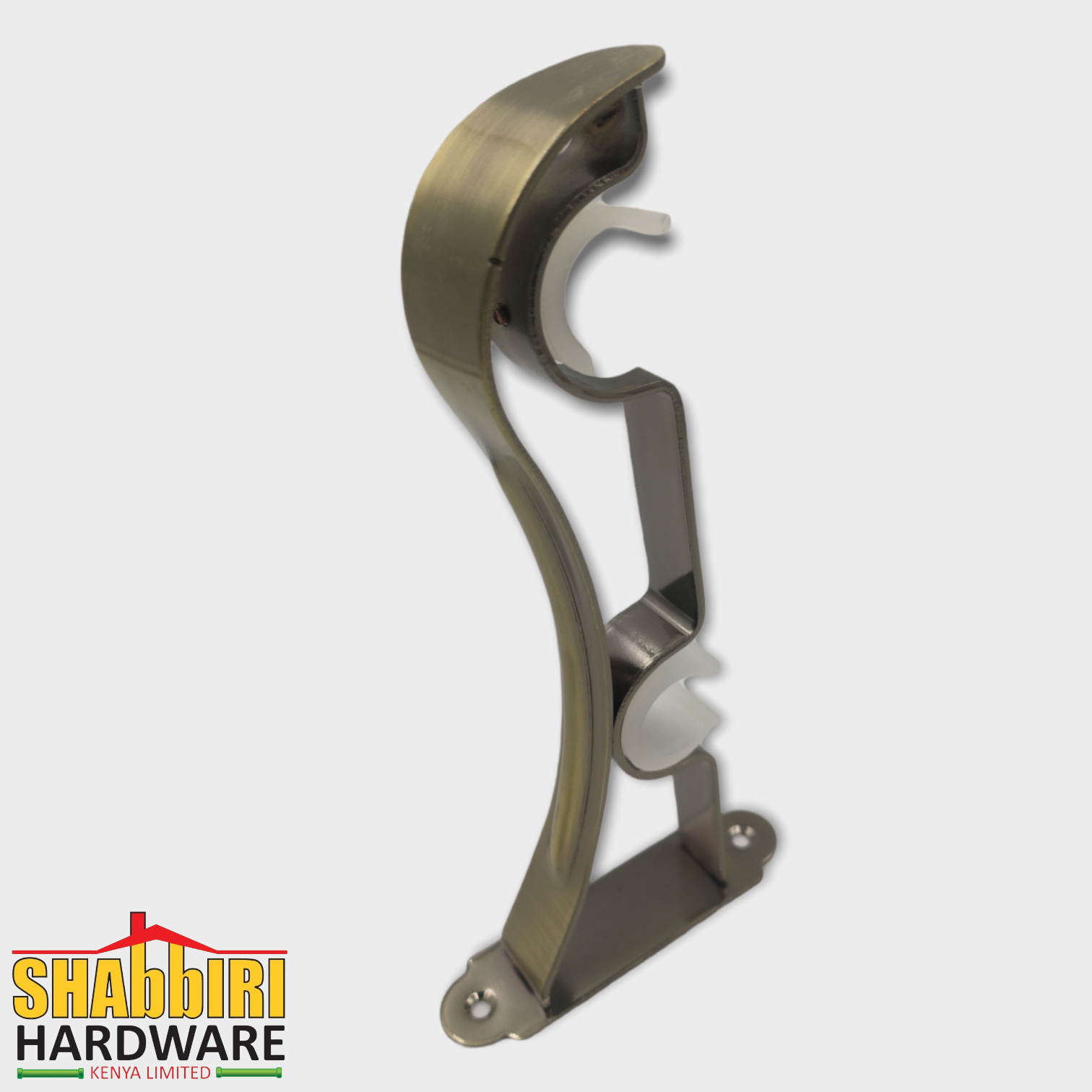 CURTAIN ROD BRACKET DOUBLE WITH PLASTIC HOLDER  ANTIQUE BRASS