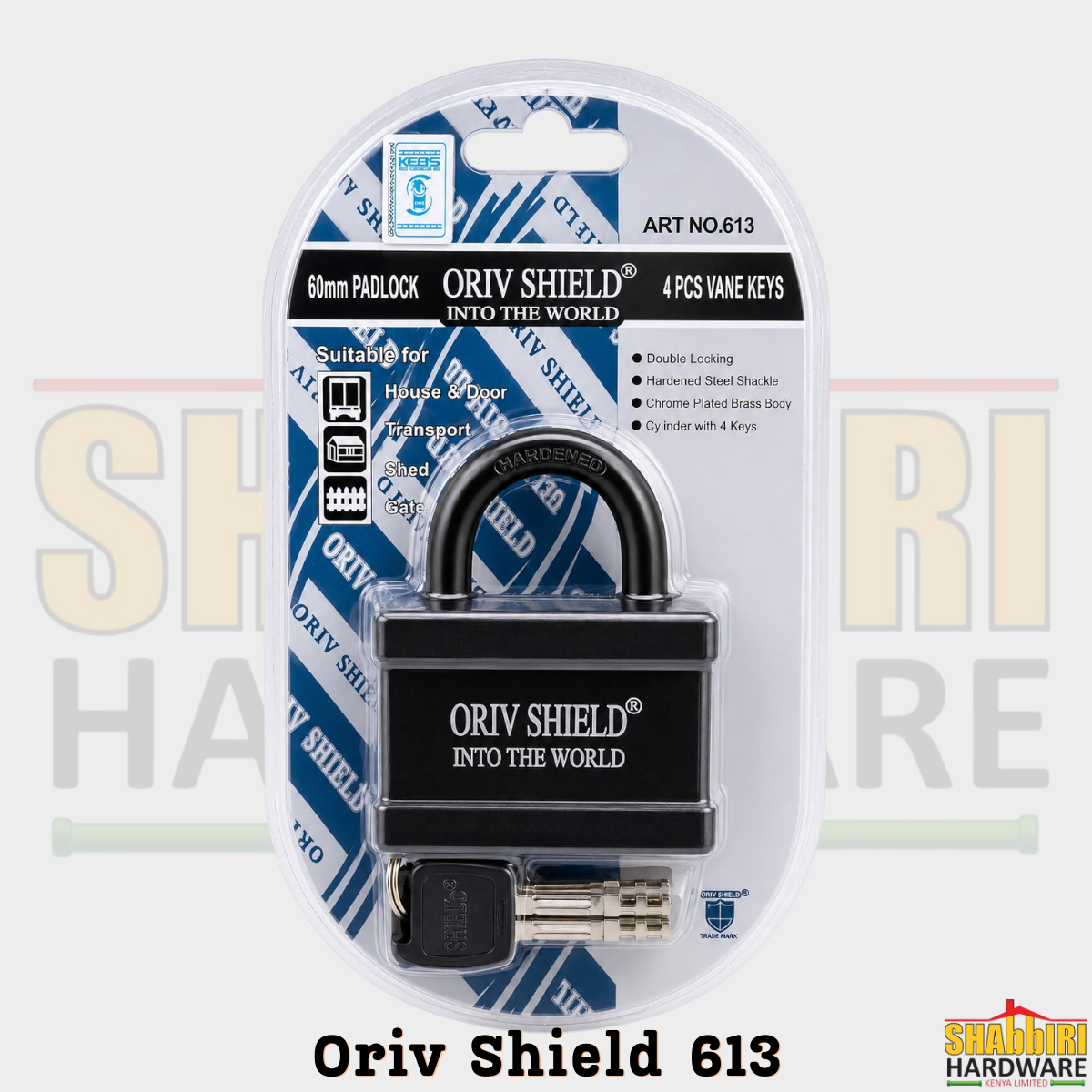 Oriv Shield 613 60mm Heavy Duty Padlock – Double Locking, Hardened Steel Shackle, 4 Vane Keys