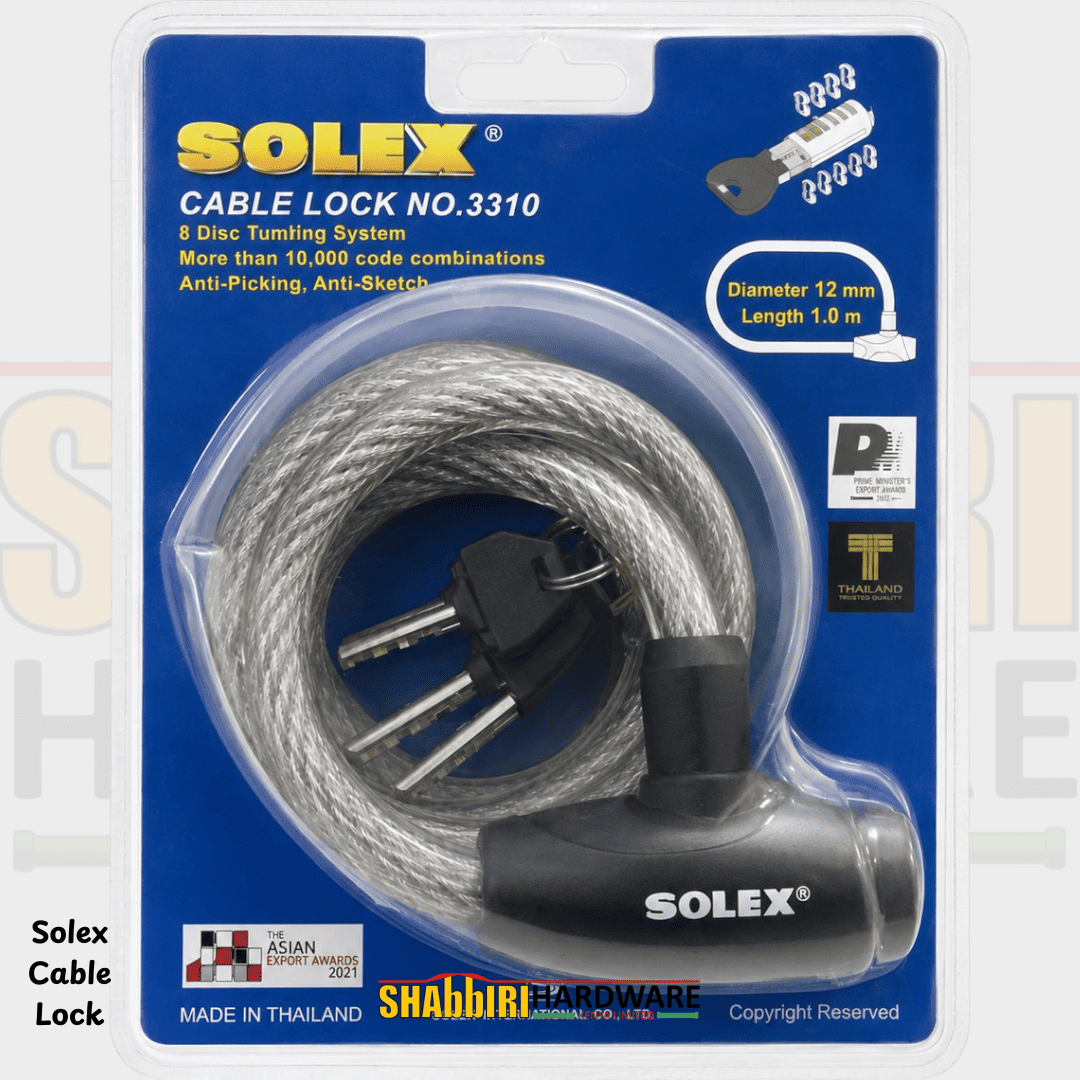 SOLEX Cable Lock  — 12mm x 1.0m Anti-Pick Security Cable Lock
