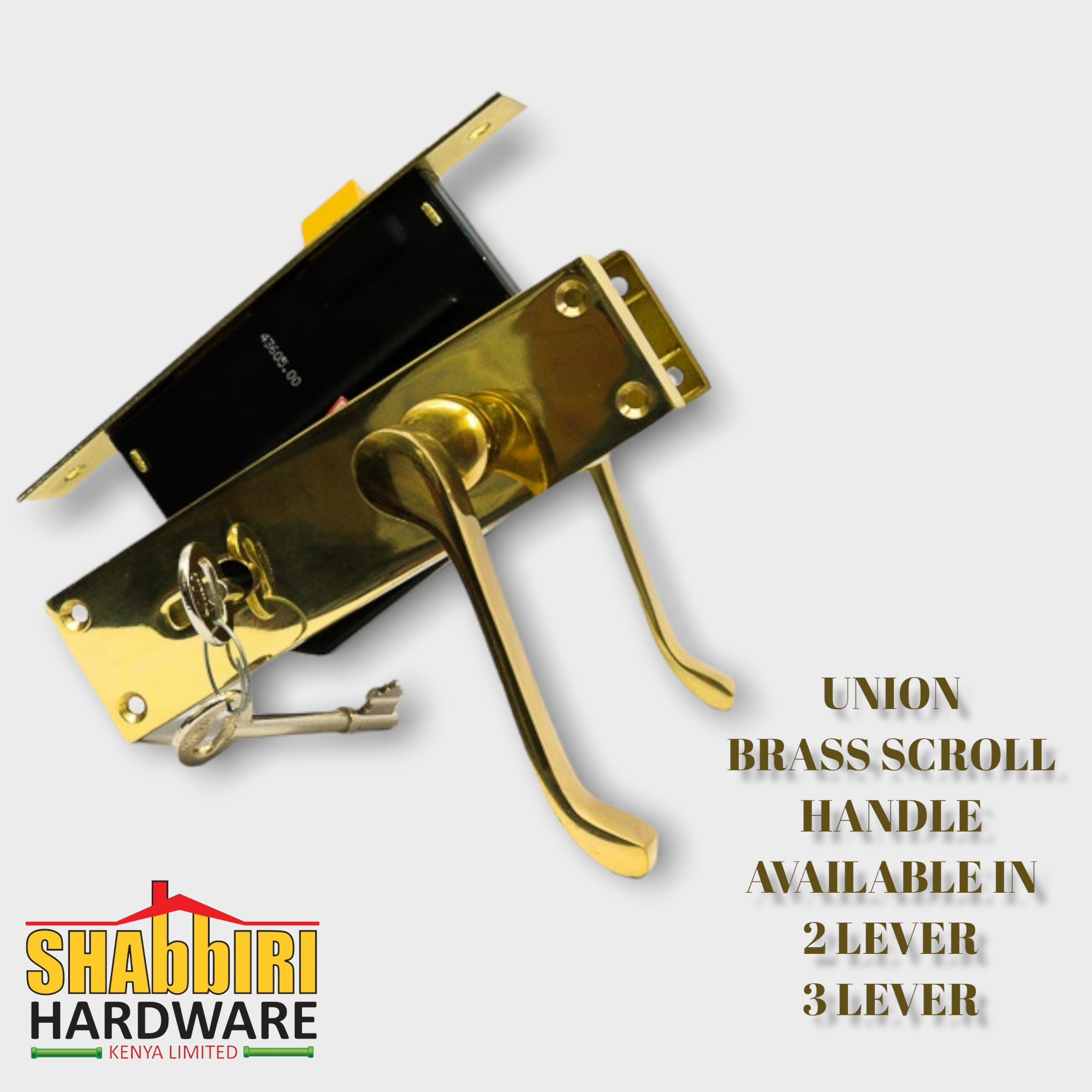 UNION MORTICE LOCK SCROLL BRASS HANDLE