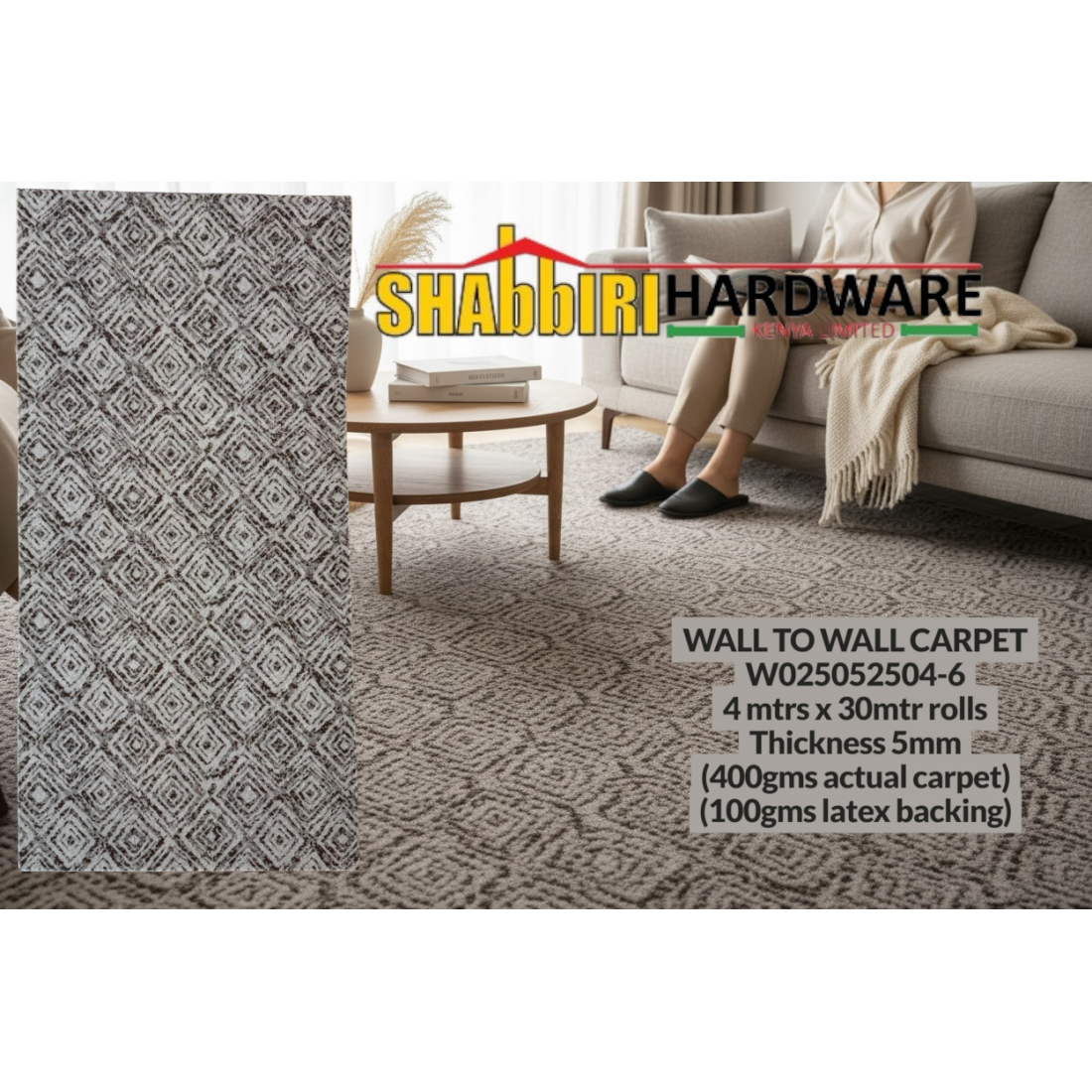 Premium Wall-to-Wall Carpet W025052504-6 – 5mm Thick Heavy Duty Soft Carpet Flooring