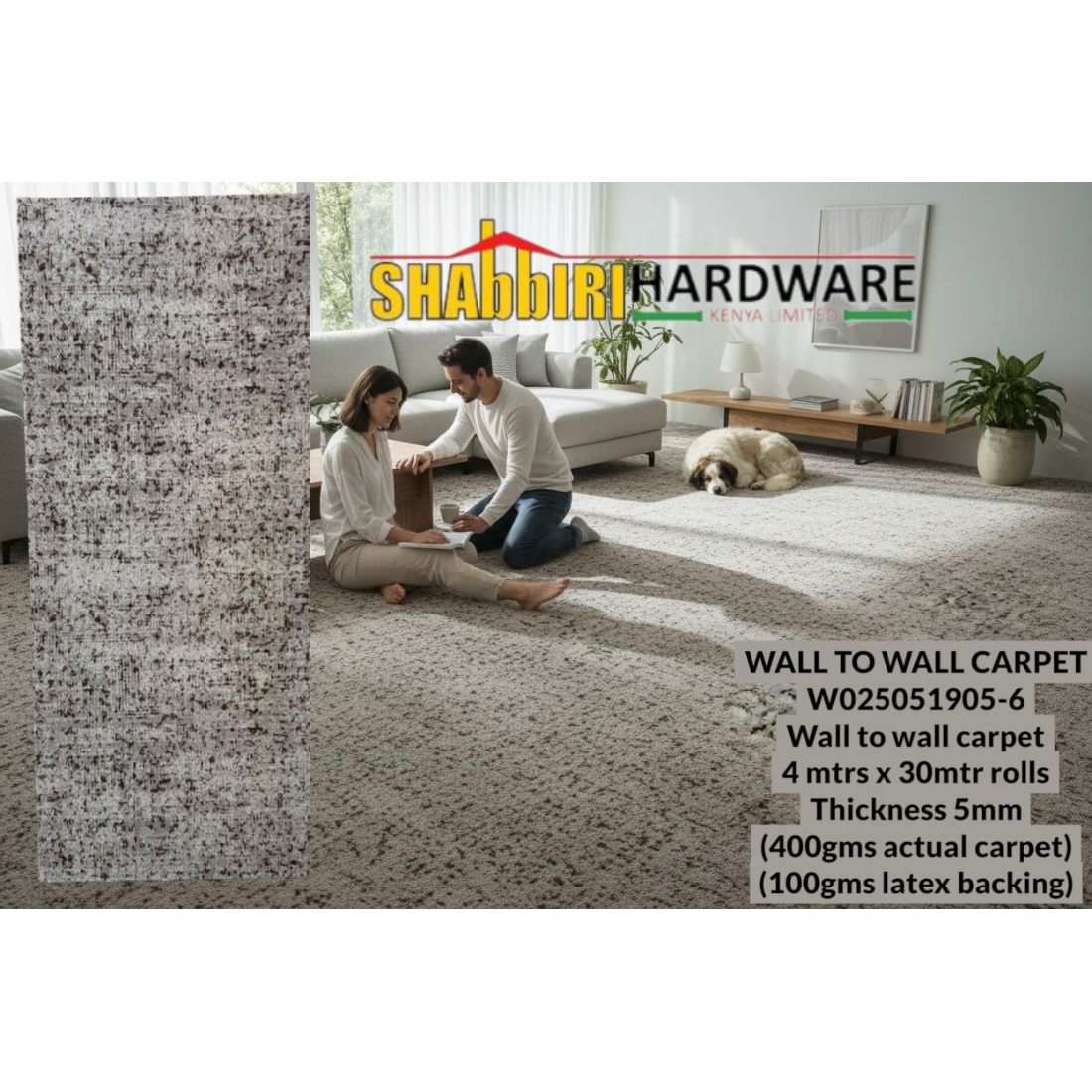 Premium Wall-to-Wall Carpet W025051905-6 – 5mm Thick Heavy Duty Carpet Flooring