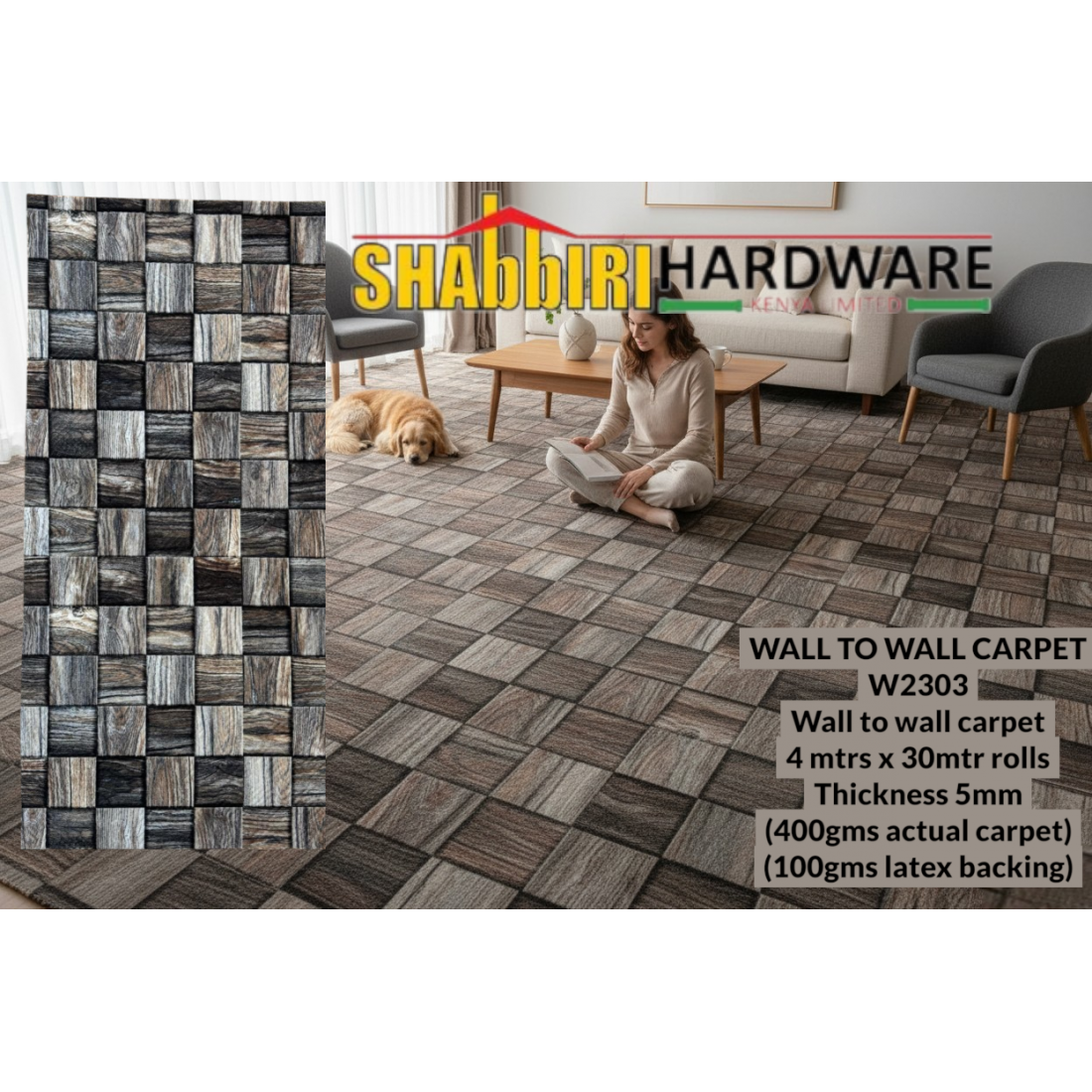 Premium Wall-to-Wall Carpet W2303 – 5mm Thick Heavy Duty Soft Carpet Flooring